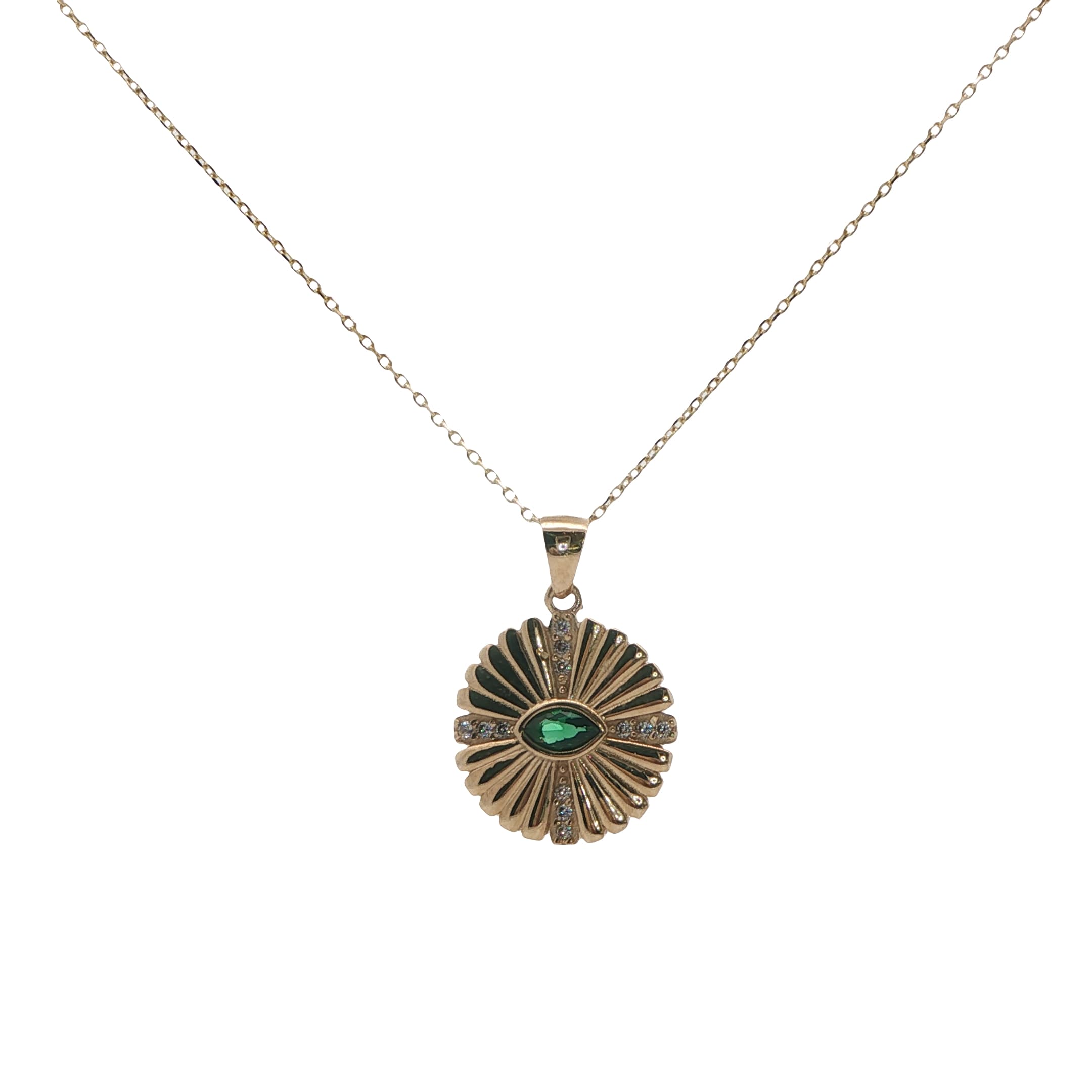 14 Ayar Altın Yeşil Mineli Marquise Zirkon Taşlı Kolye | Acar Gold