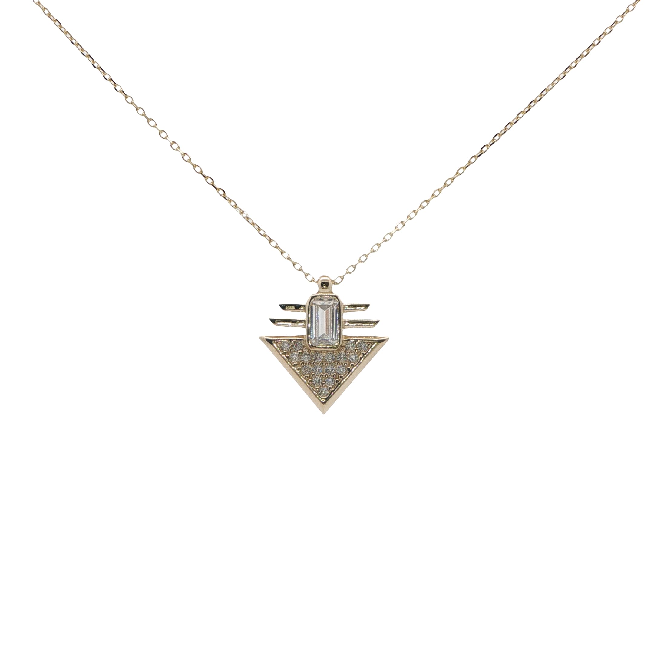 14 Ayar Altın Art Deco Baget Zirkon Taşlı Kolye | Acar Gold